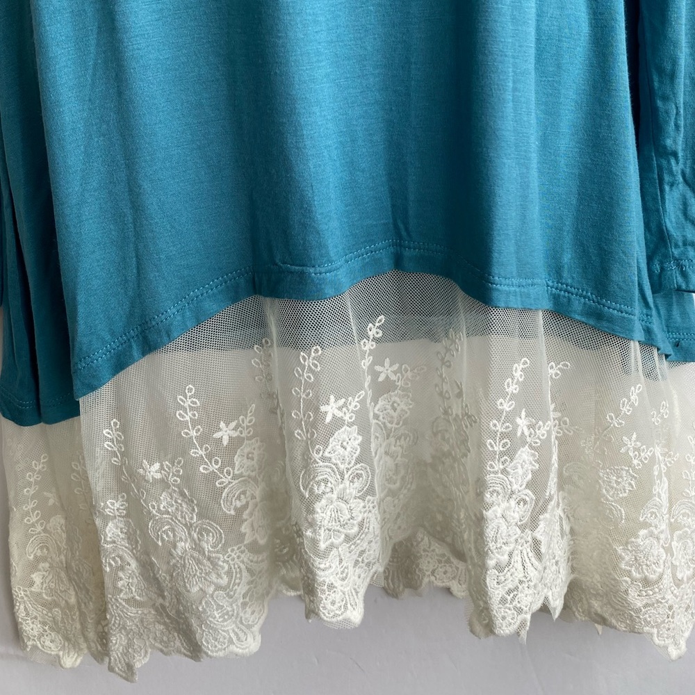 A Dip Of Darling Blue Lace Long Sleeve Blouse - Picture 4 of 5